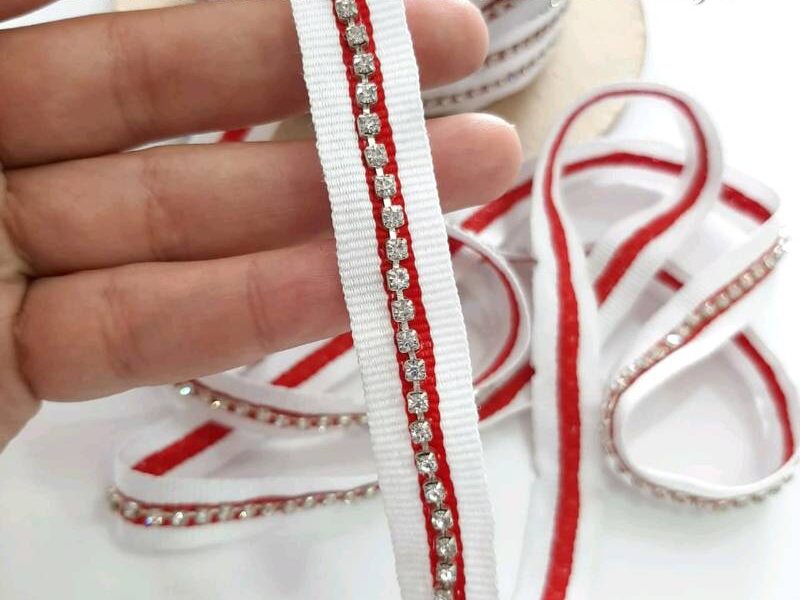 Cinta Strass Blanco x Rojo